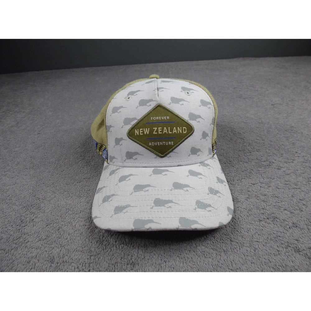 Wild Kiwi New Zealand Adventure Baseball Cap Grey Olive Green Kiwi Print Hat